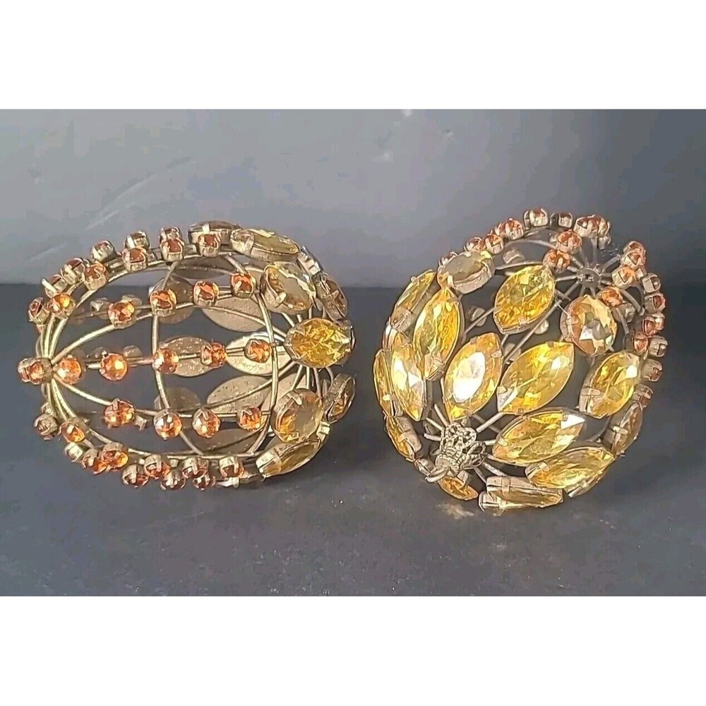 Pier 1 Imports 5" Gold Orange Handcrafted Jeweled Acorn Ornaments Set 2